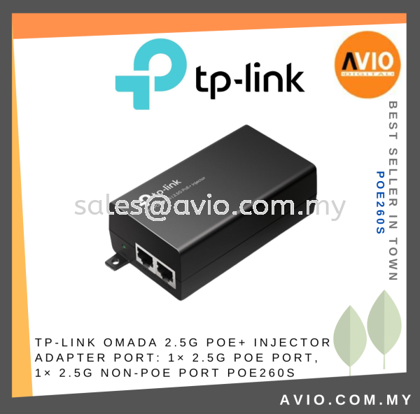 TP-LINK Omada 2.5G PoE+ Injector Adapter PORT: 1กม 2.5G PoE Port, 1กม 2.5G Non-PoE Port POE260S TP-LINK Johor Bahru (JB), Kempas, Johor Jaya Supplier, Suppliers, Supply, Supplies | Avio Digital