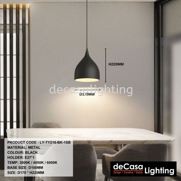 MODERN METAL PENDANT LIGHT (TY218-BK-1SB) Metal Type Pendant Light PENDANT LIGHT Selangor, Kuala Lumpur (KL), Puchong, Malaysia Supplier, Suppliers, Supply, Supplies | Decasa Lighting Sdn Bhd