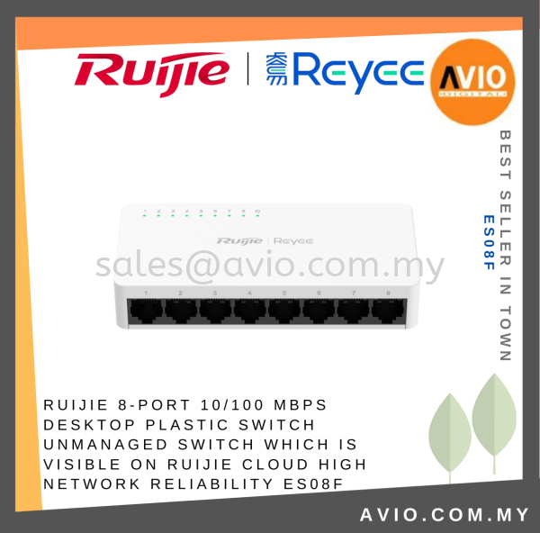 RUIJIE 8-Port 10/100 Mbps Desktop Plastic Switch Unmanaged switch which is visible on Ruijie Cloud High network reliability ES08F RUIJIE Johor Bahru (JB), Kempas, Johor Jaya Supplier, Suppliers, Supply, Supplies | Avio Digital