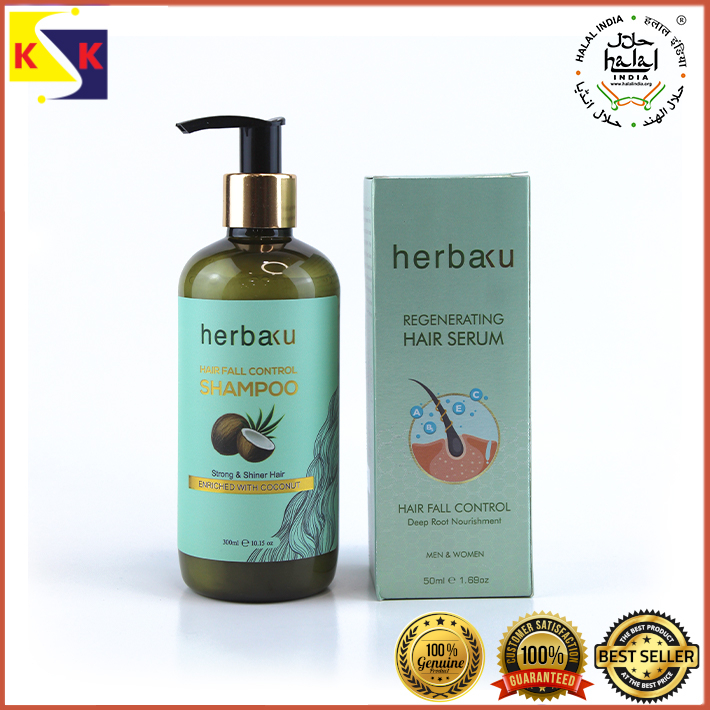 HERBAKU HERBAL HAIR FALL CONTROL SHAMPOO & HERBAKU REGENERATING HAIR SERUM WITH PROCAPIL 2% + ONION EXTRACT
