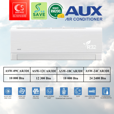 [SAVE 4.0] AUX Aircond and Ceiling Cassette Fast Cooling DC Inverter R32 Type ASW-09CAR3DI 1HP / ASW-12CAR3DI 1.5hp  / ASW-18CAR3DI 2hp / ASW-24CAR3DI 2.5hp / ALCA-C18/4DR3YAB / ALCA-C24/4DR3YAB / ALCA-C30/4DR3YAB