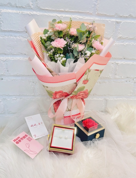 Mother's Day Elegance Flash Deal - Flower Bouquet & Pearl Earrings Mother's Day Edition Melaka Retailer, Services | BLISS FLORIST