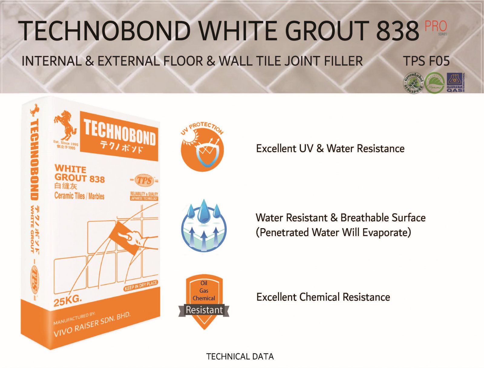 Technobond Tile Grout 838 White