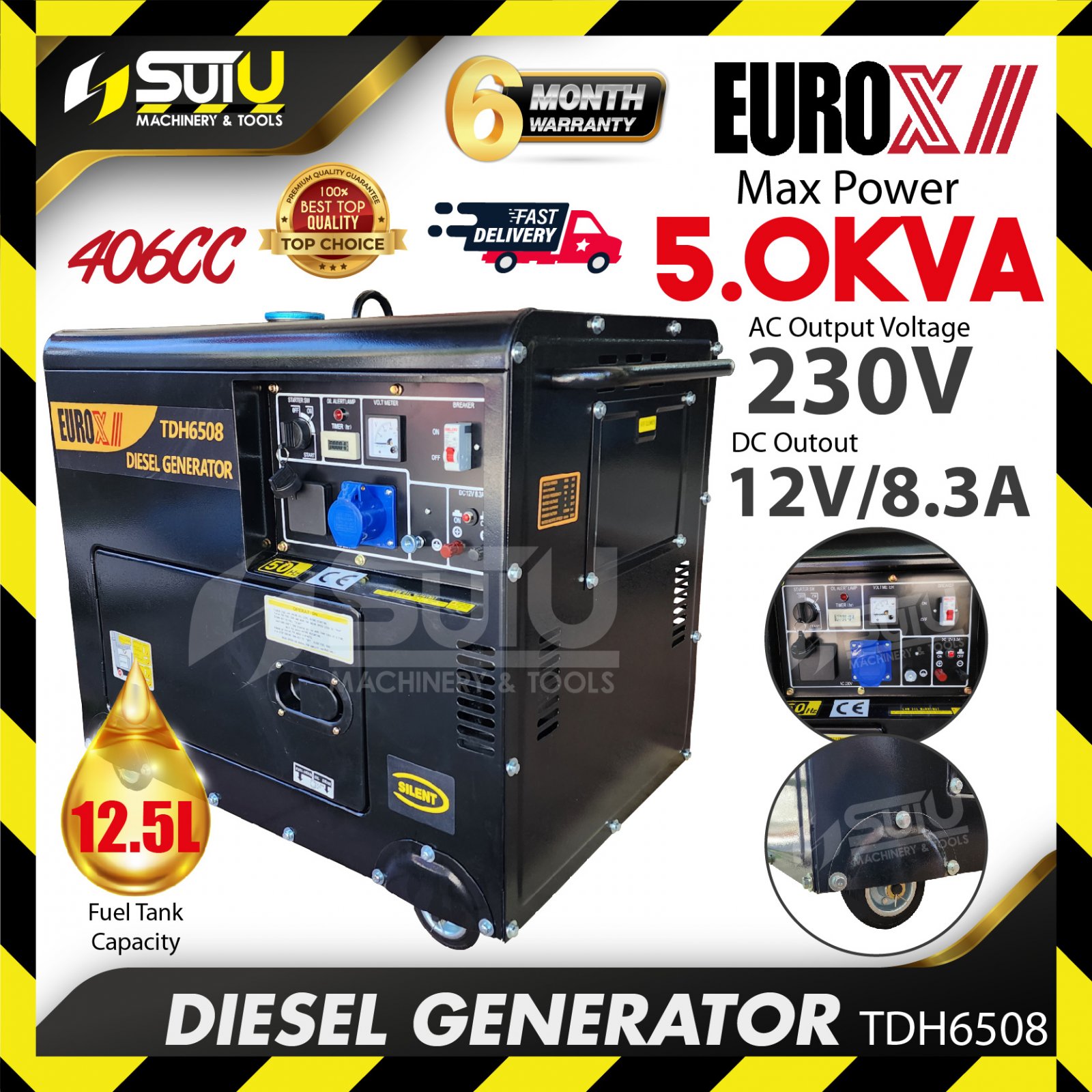 EUROX TDH6508 406CC Diesel Generator / Penjana with wheel 5.0kVA