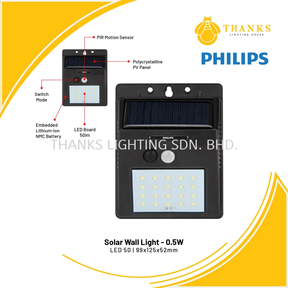 PHILIPS SOLAR WALL LIGHT BW5050 LED50/765 0.5W