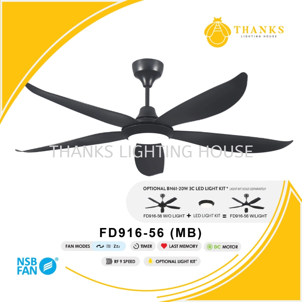 NSB FD916-56 (MB)-WITH LIGHT CEILING FAN