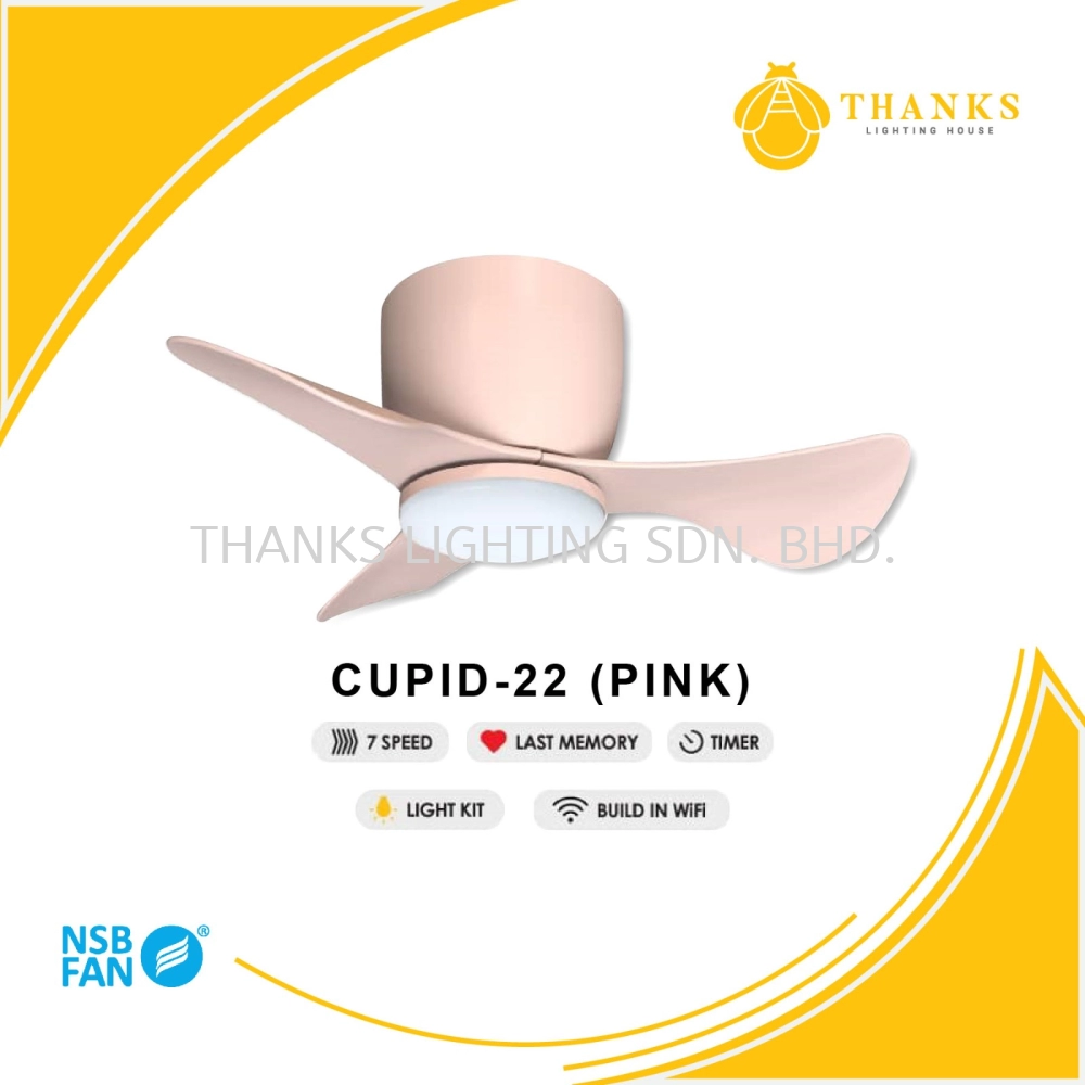 NSB CUPID 22 (PINK)-WITH LIGHT CEILING BABY FAN