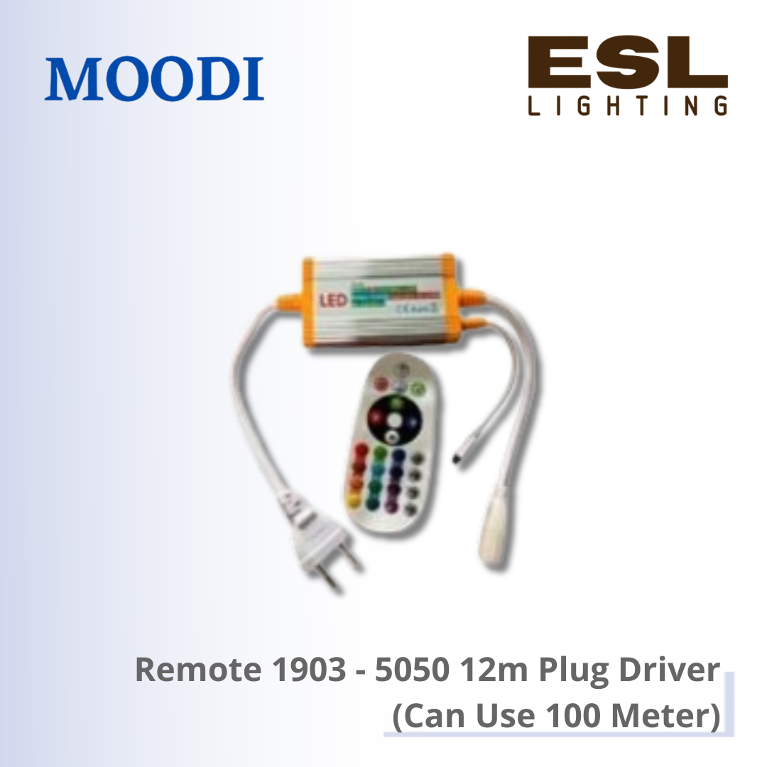 MOODI LED Strip Light Accessories - Remote 1903 5050 12mm Plug Driver (Can Use 100 Meter)