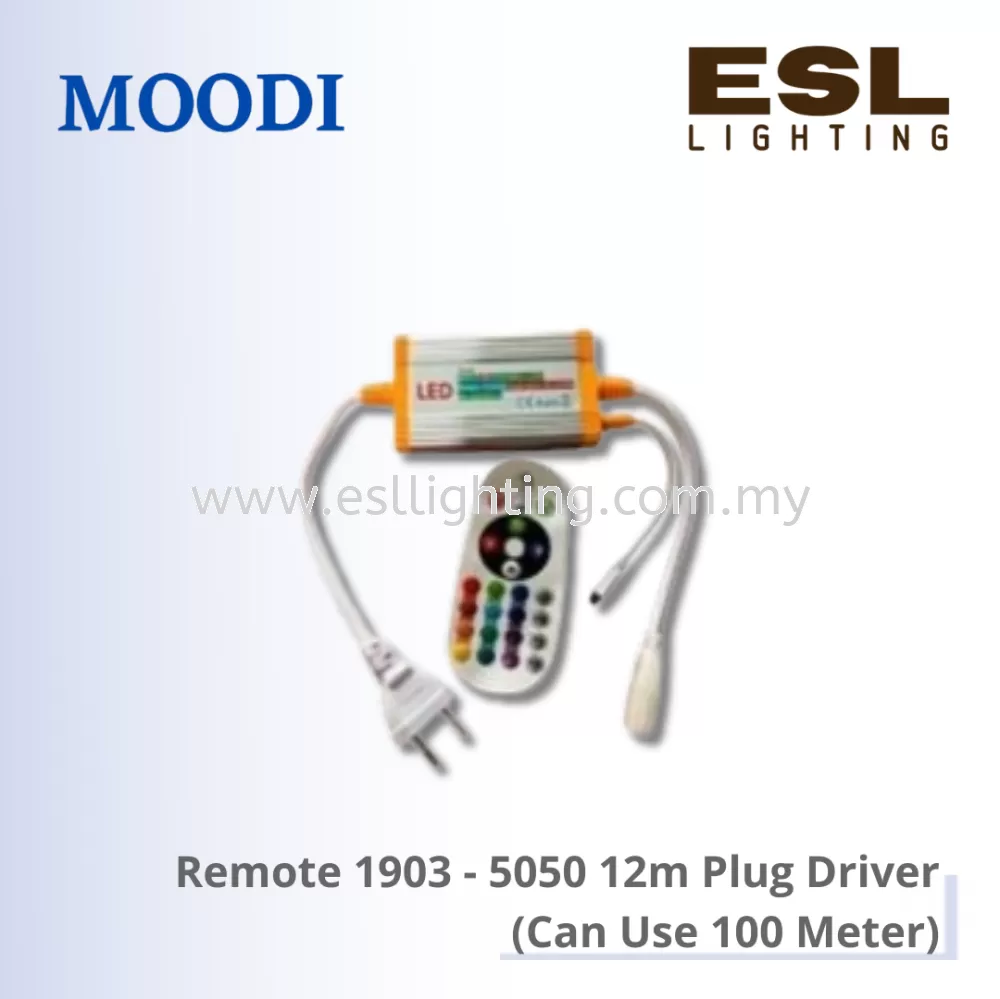 MOODI LED Strip Light Accessories - Remote 1903 5050 12mm Plug Driver (Can Use 100 Meter)