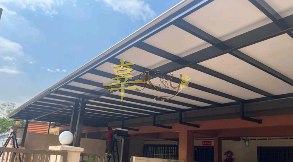 Mild Steel Aluminium Composite Panel (ACP 4mm) Pergola Roof Awning - Frame Ms 1 1/2x3(1.6) Hollow, Bean Ms 2x5(1.9) Hollow,Pillar 4x4(1.9)Hollow