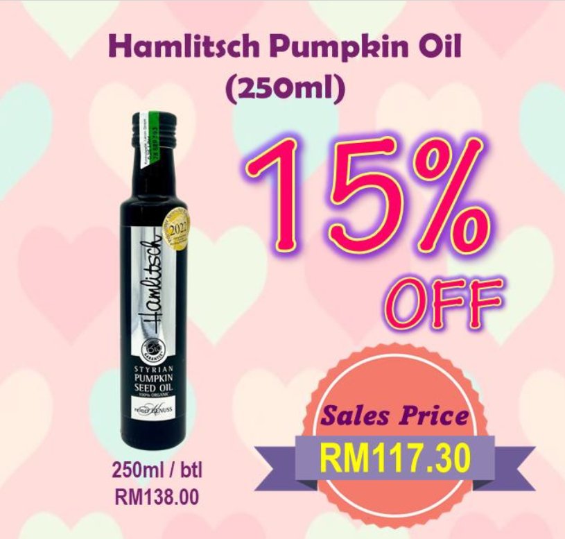 Hamlitsch Pumpkin Oil 250ml year end sale 2023