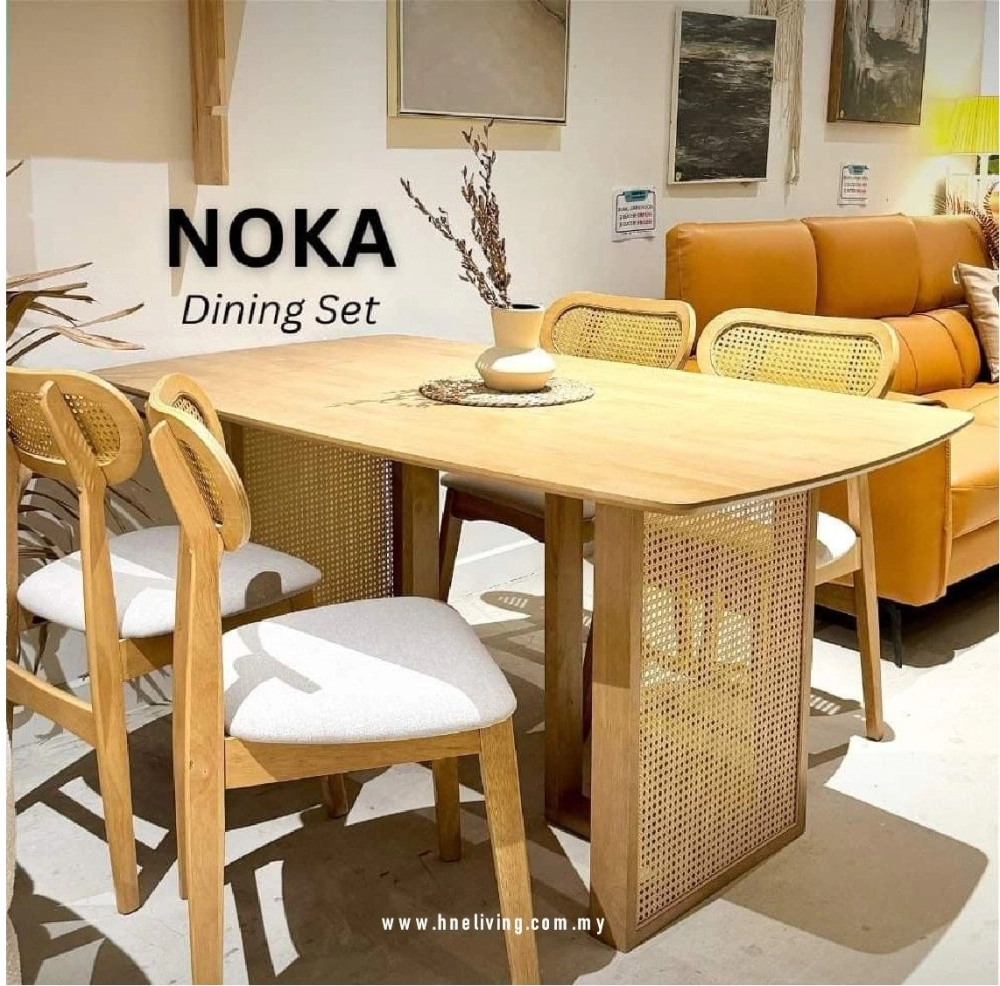 Noka Dining Set (150cm L Table + 4 Chair) + Manda Sideboard (White)