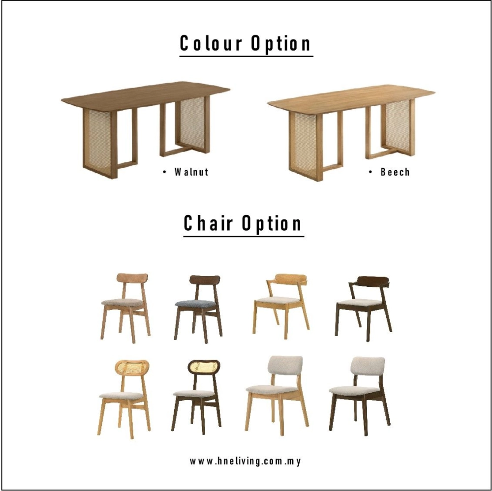 Noka Dining Set (150cm L Table + 4 Chair) + Manda Sideboard (White)