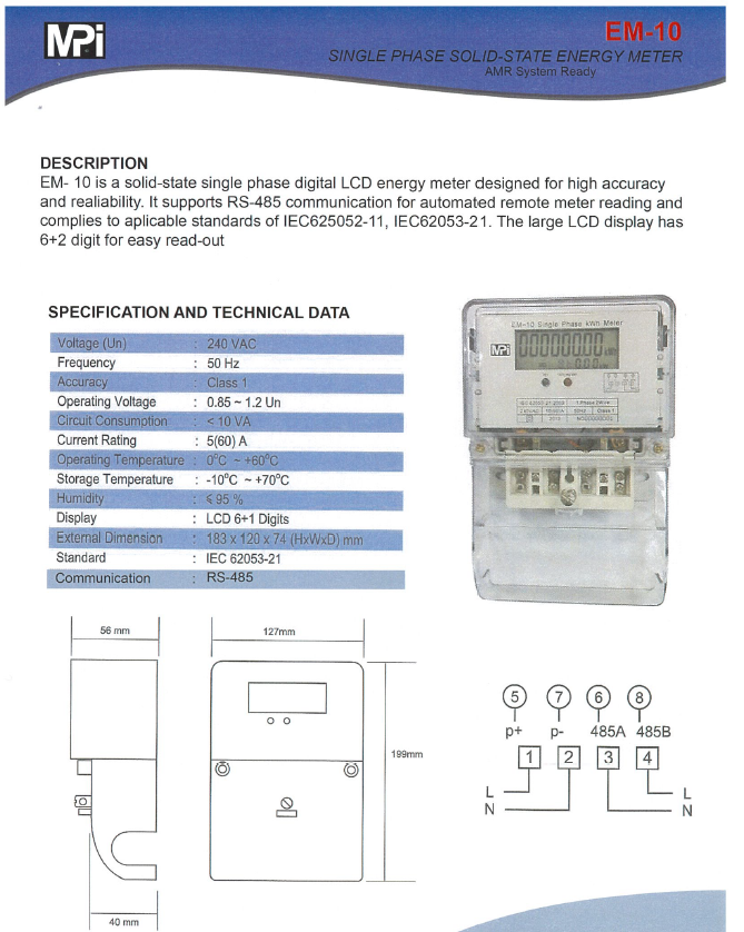 RUSSIA 1PHASE 2WIRE 60A DIGITAL ENERGY METER (SIRIM APPROVED)