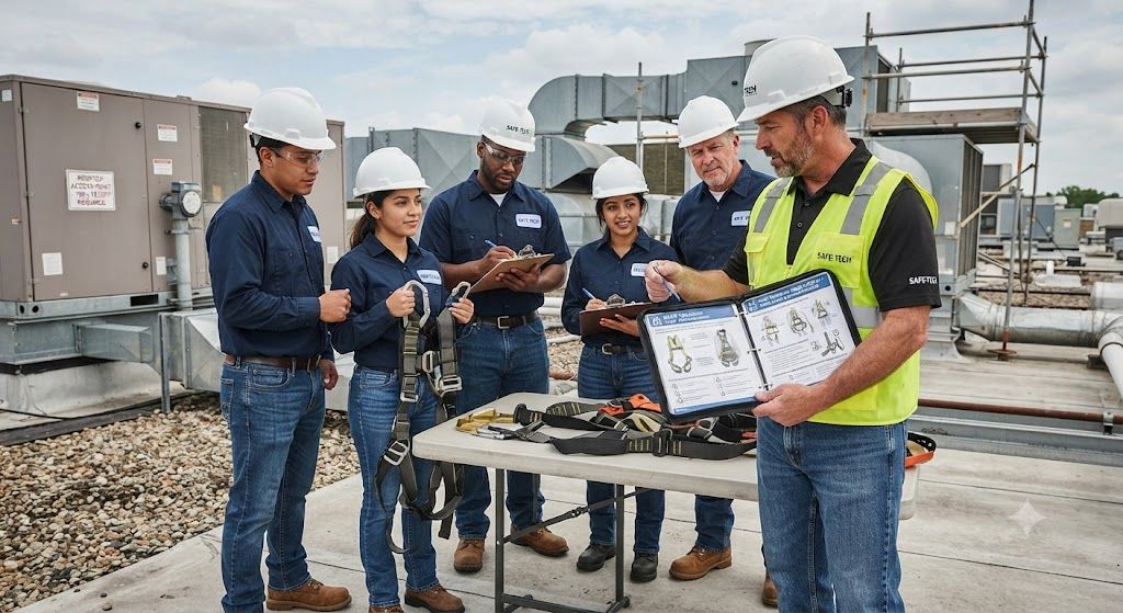 HVAC safety training fall protection harness system