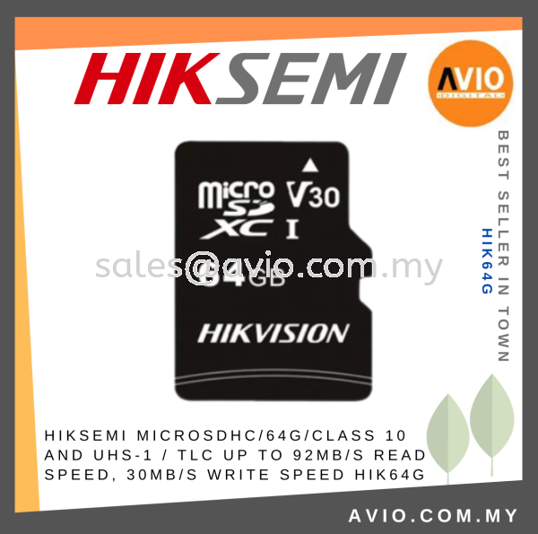 HIKSEMI microSDHC/64G/CLASS 10 and UHS-1 / TLC Up to 92MB/S read speed, 30MB/S write speed HIK64G STORAGE Johor Bahru (JB), Kempas, Johor Jaya Supplier, Suppliers, Supply, Supplies | Avio Digital