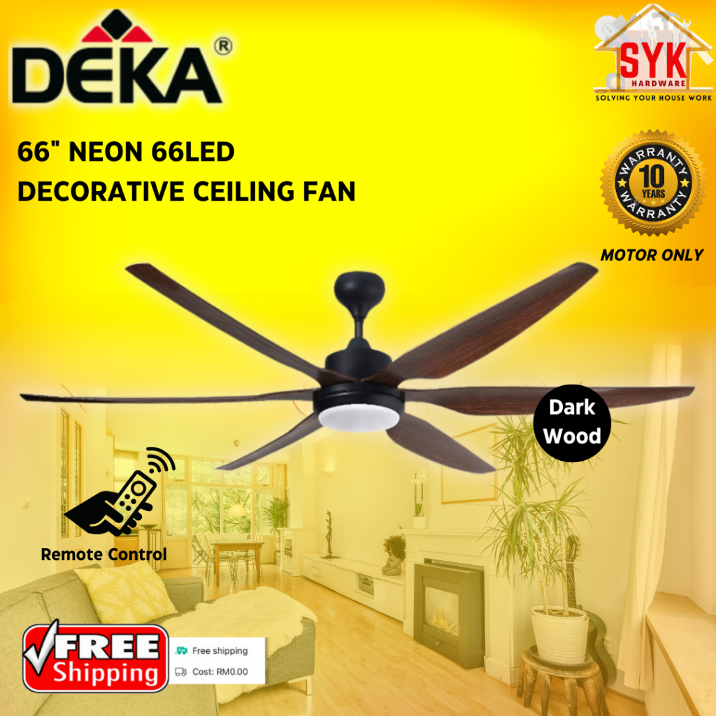 SYK Free Shipping Deka Neon 66 Inch LED Ceiling Fan 6 Blade Fan Electric Remote Control Fan Kipas Ceiling