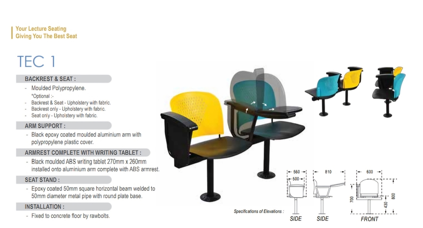 TEC 1 student chair with abs tablet