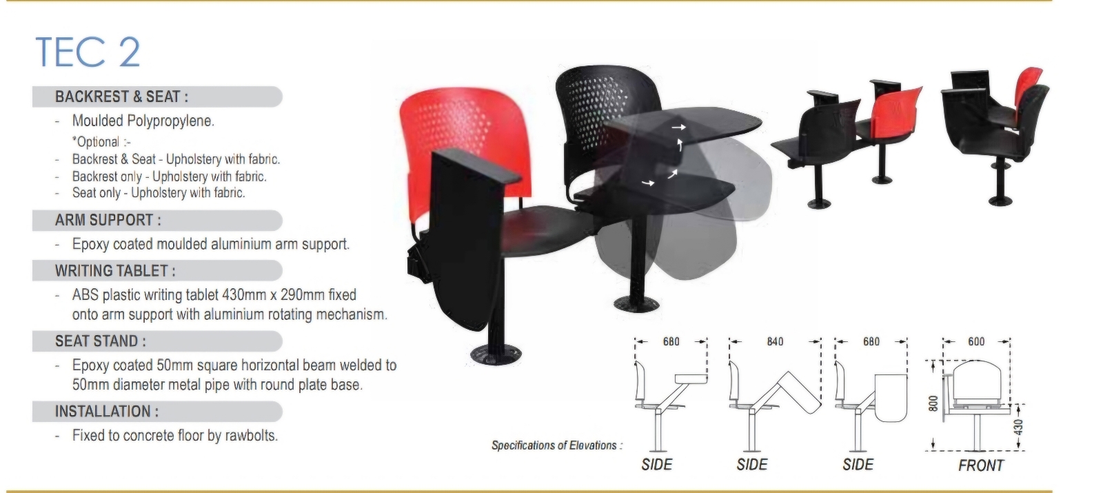 TEC 2 Lecture seating with abs tablet