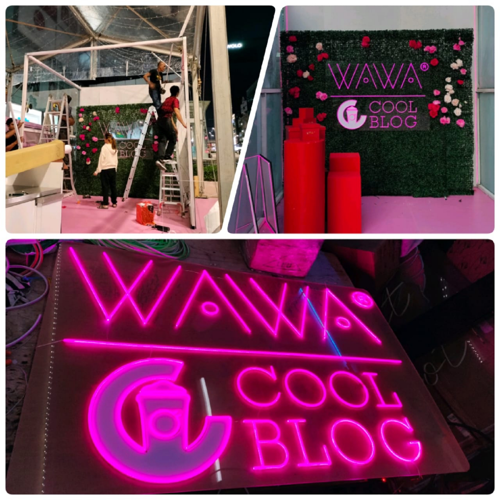 wawa x coolblog event neon sign setup