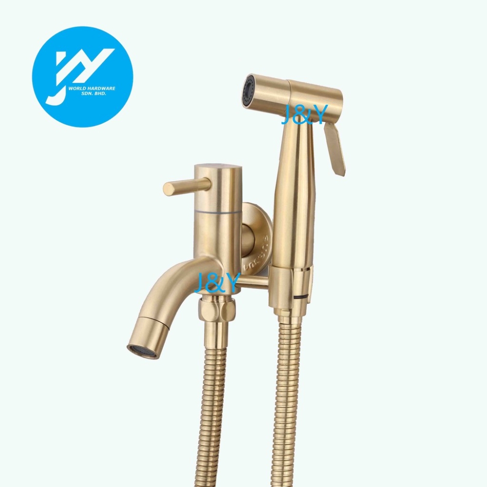 Gold 304 Stainless Steel Bidet Set With Faucet 1.5 M Shower Hose Bidet Holder金色浴室多功能双龙头