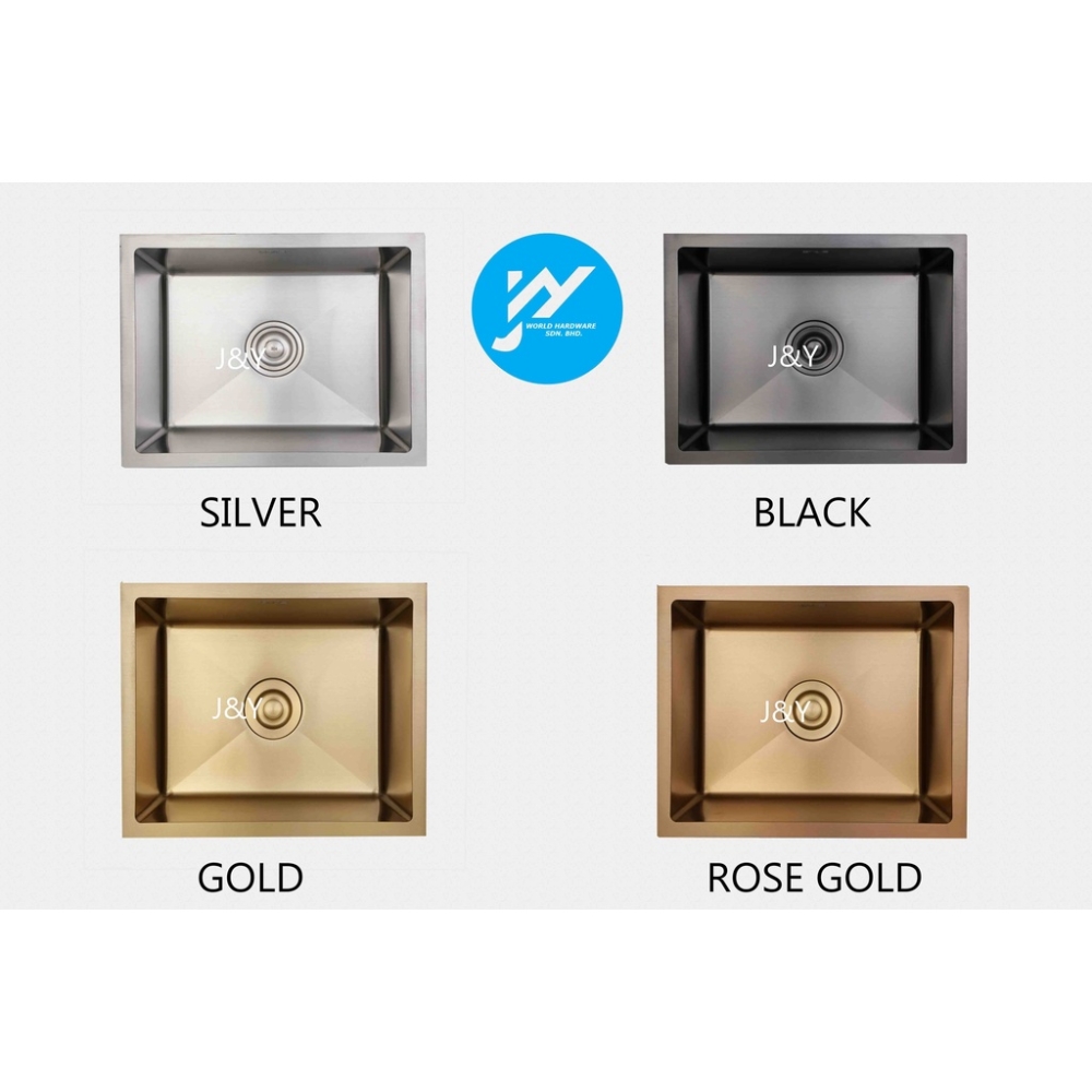 Stainless Steel 50CM Kitchen Handmake High End Sink Sinki Dapur Nano Single Bowl SILVER/BLACK/ROSE GOLD/GOLD