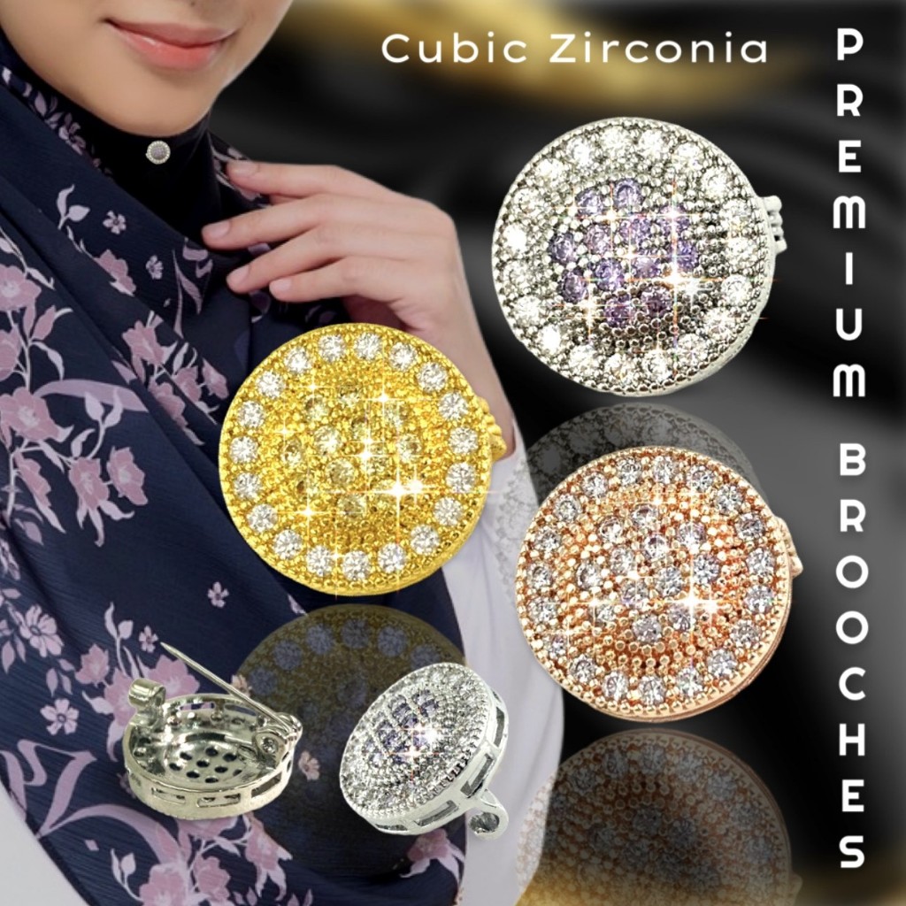 Elegant Brooch Korean Premium Brooch Batu Zircon Kerongsang Dagu Pin Tudung Hijab CZ3343