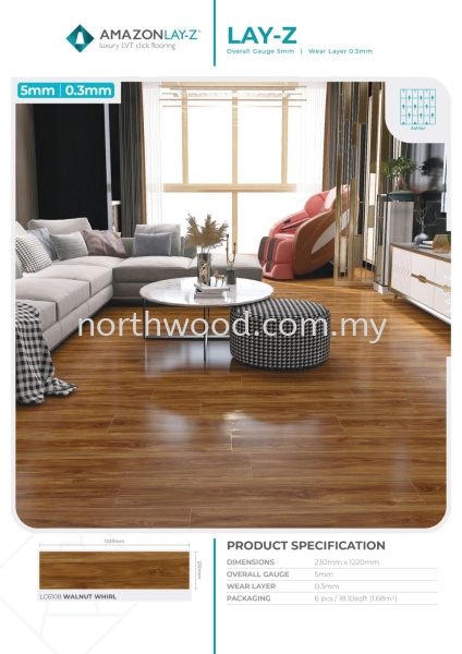LC6108 Walnut Whirl Lay-Z Vinyl Click 5mm Amazon Luxury Vinyl Floor (LVT) Kedah, Malaysia, Penang, Perlis, Alor Setar, Sungai Petani Supplier, Installation, Supply, Supplies | NORTHWOOD (M) SDN. BHD.