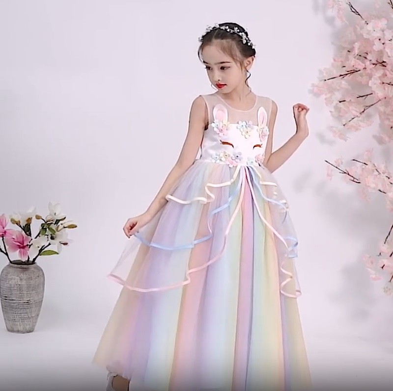 strapless open back dress Baby Girl Solid Color Floral Embroidered Mesh Design Princess Dress   MyKids-USA