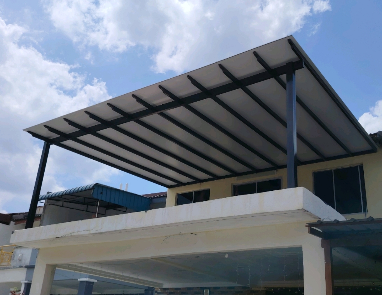 Mild Steel Aluminium Composite Panel (ACP 4mm)Pergola Roof Awning -Frame Ms 1 1/2x3(1.6) or Ms 2x4(1.6) Hollow ,Bean Ms 2x5(1.9)Hollow,Pillar Ms 4x4(1.9)Hollow 