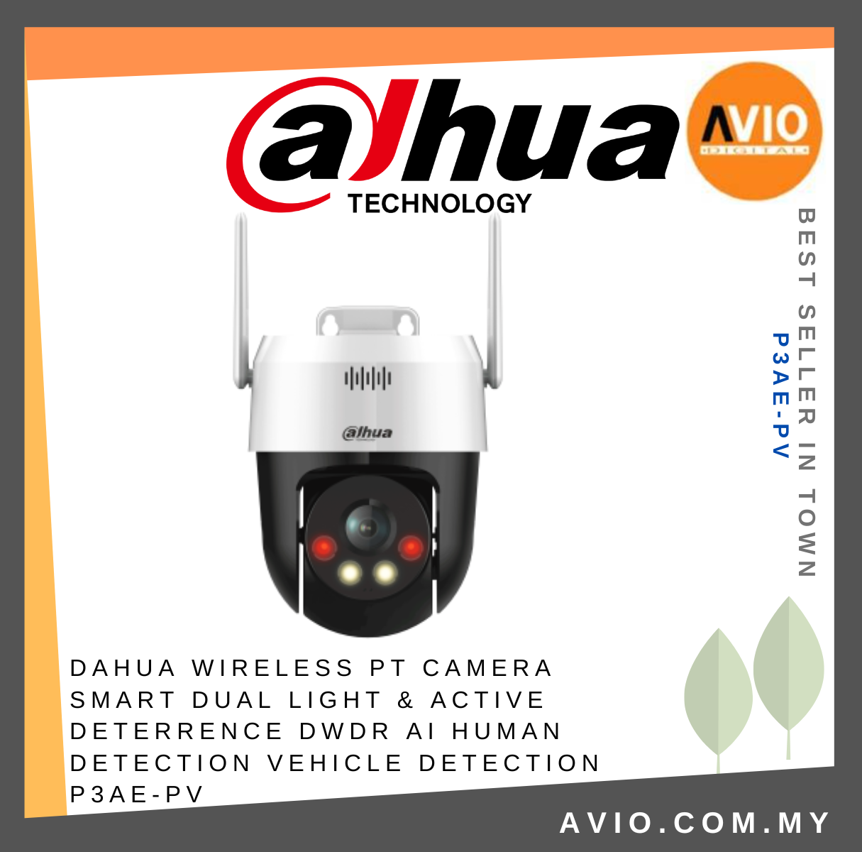 DAHUA WIRELESS PT CAMERA SMART DUAL LIGHT & ACTIVE DETERRENCE DWDR AI HUMAN DETECTION VEHICLE DETECTION P3AE-PV