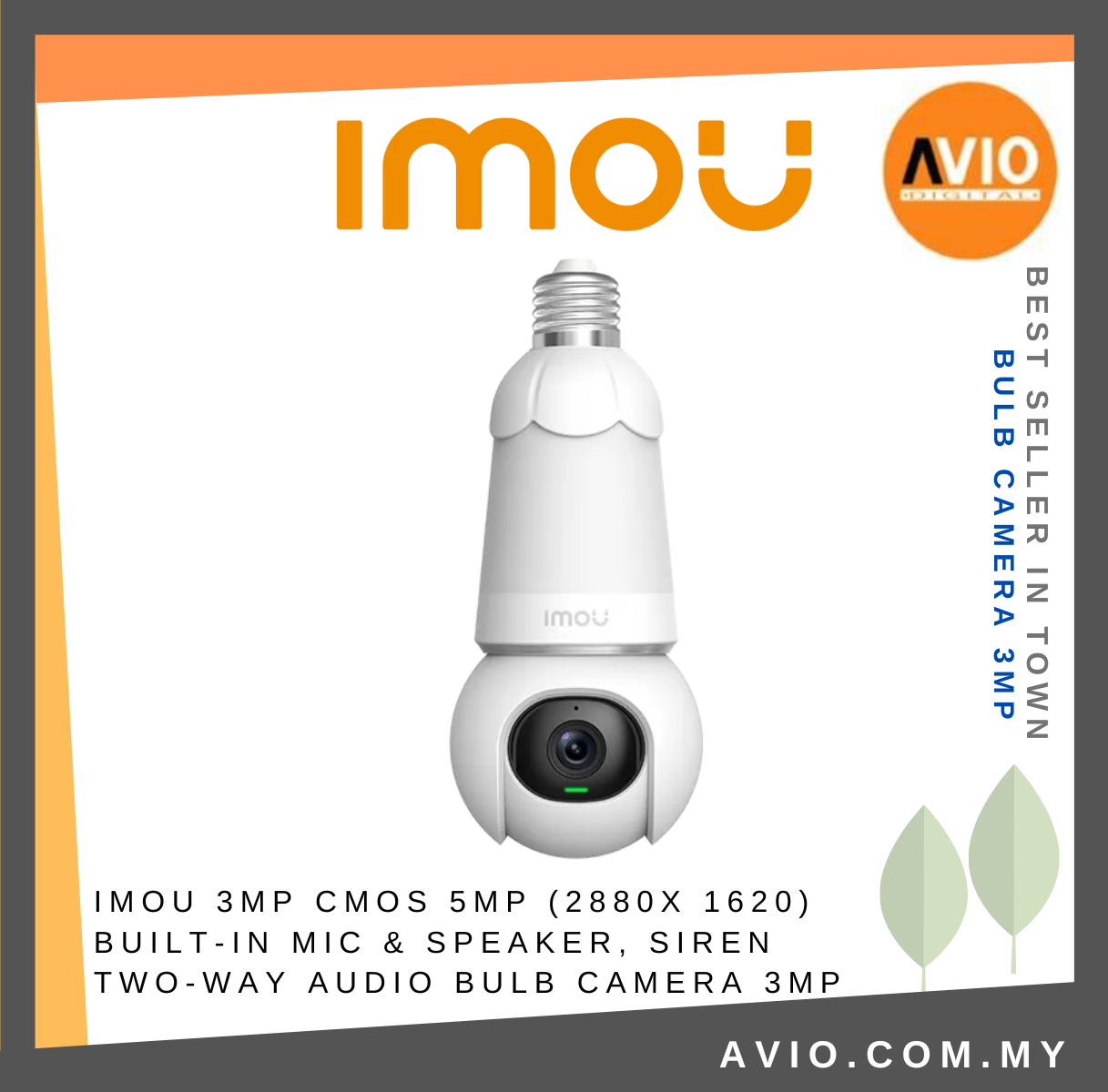 IMOU 3MP CMOS 5MP (2880x 1620) Built-in Mic & Speaker, Siren  Two-way Audio BULB CAMERA 3MP