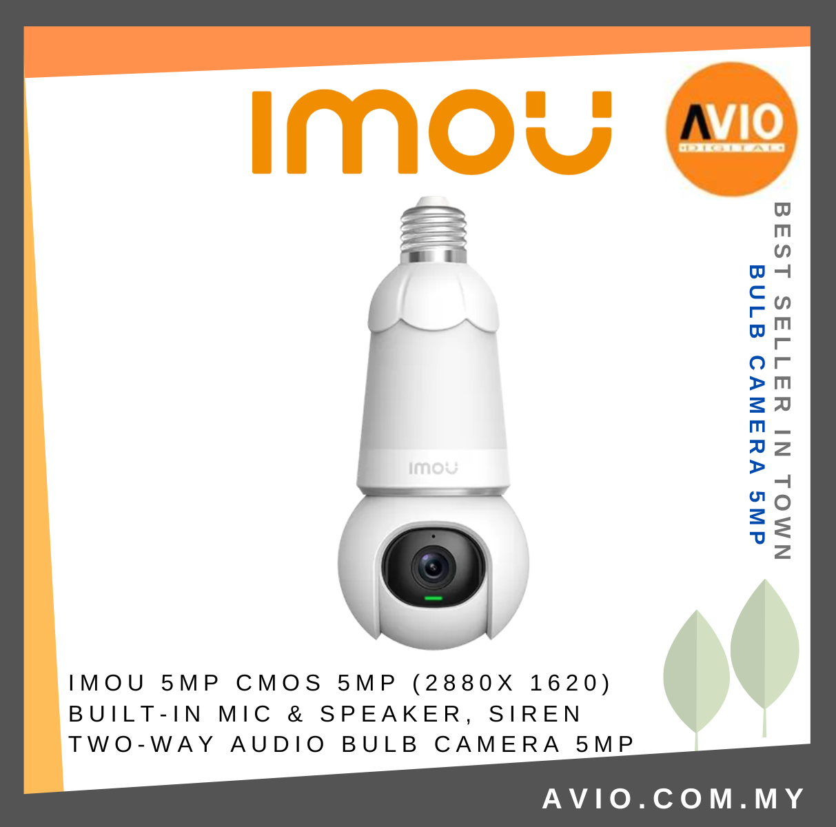 IMOU 5MP CMOS 5MP (2880x 1620) Built-in Mic & Speaker, Siren  Two-way Audio BULB CAMERA 5MP