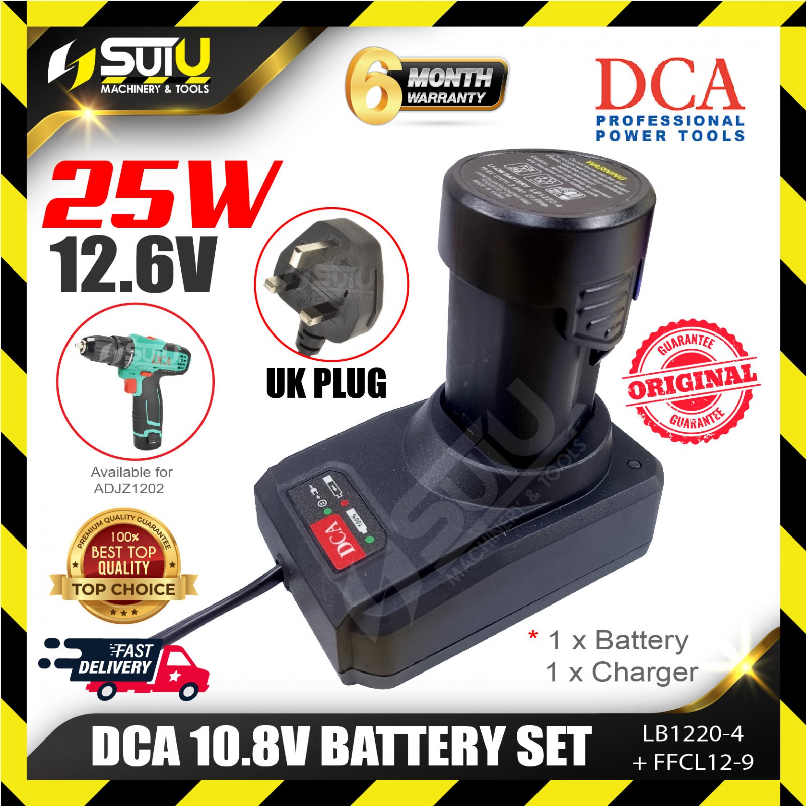 [SOLO / SET] DCA LB1220-4 / LB12204 / FFCL12-9 / FFCL129 10.8V Battery 2.0Ah & Charger 25W