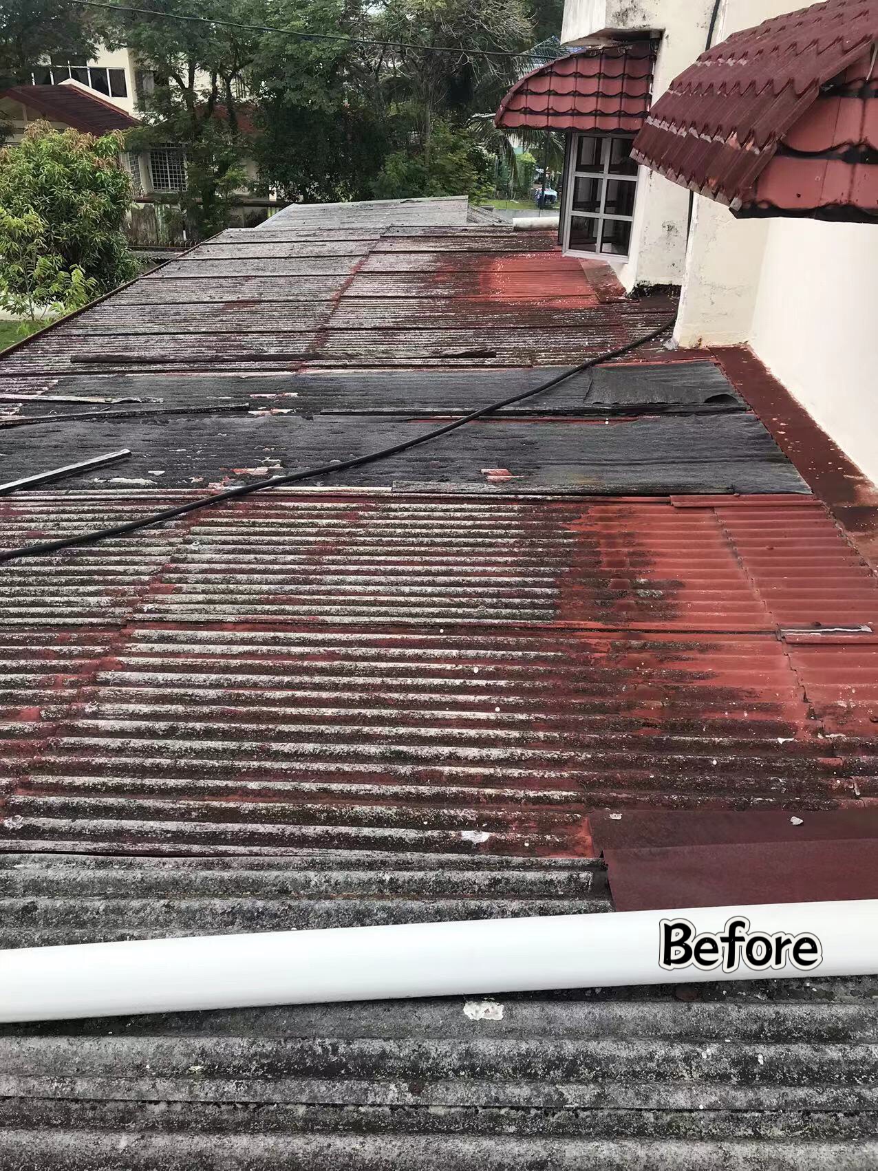 Progress done:before & after(corner double storey)-1)To dismantle awning metal deck panel & replacement new metal deck panel with accessories - Klang Jaya 