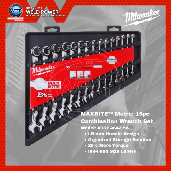 MAXBITE™ Metric 15pcs Combination Wrench Set Accessories Milwaukee Power Tools Penang, Malaysia, Butterworth Supplier, Distributor, Supply, Supplies | Weld Power Technology & Machinery Sdn Bhd