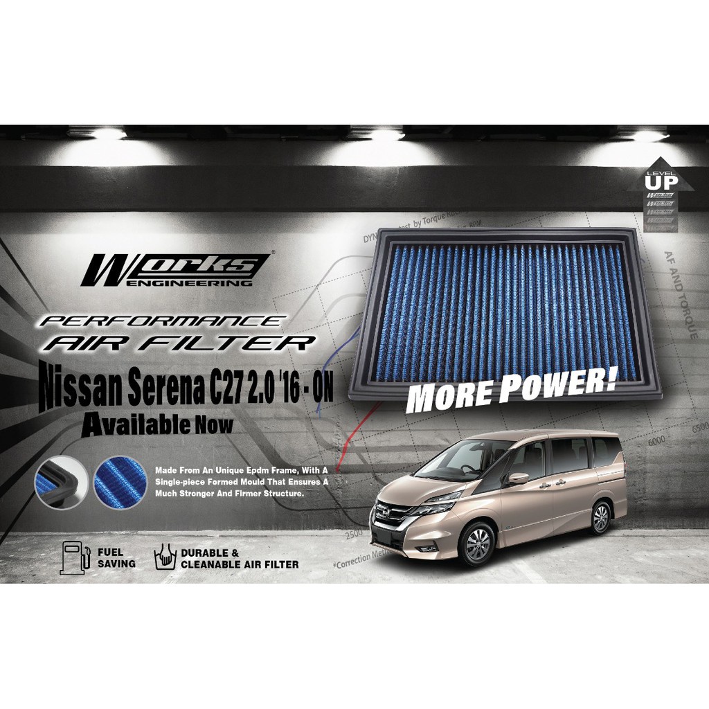 Works Engineering High Flow Washable Air Filter - Nissan Serena C27 2.0 2016 - ONWARDS