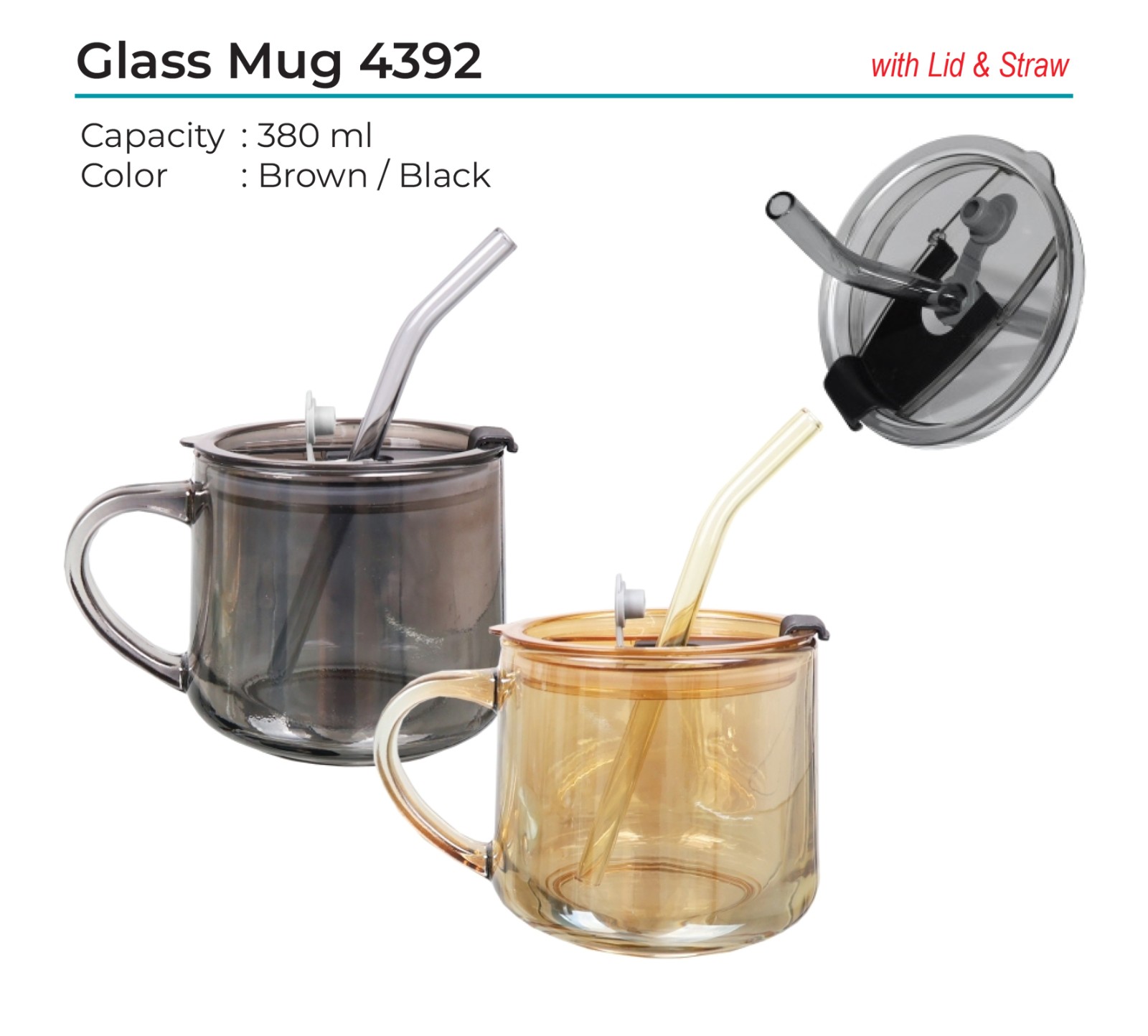 Glass Mug with Lid & Straw 4392
