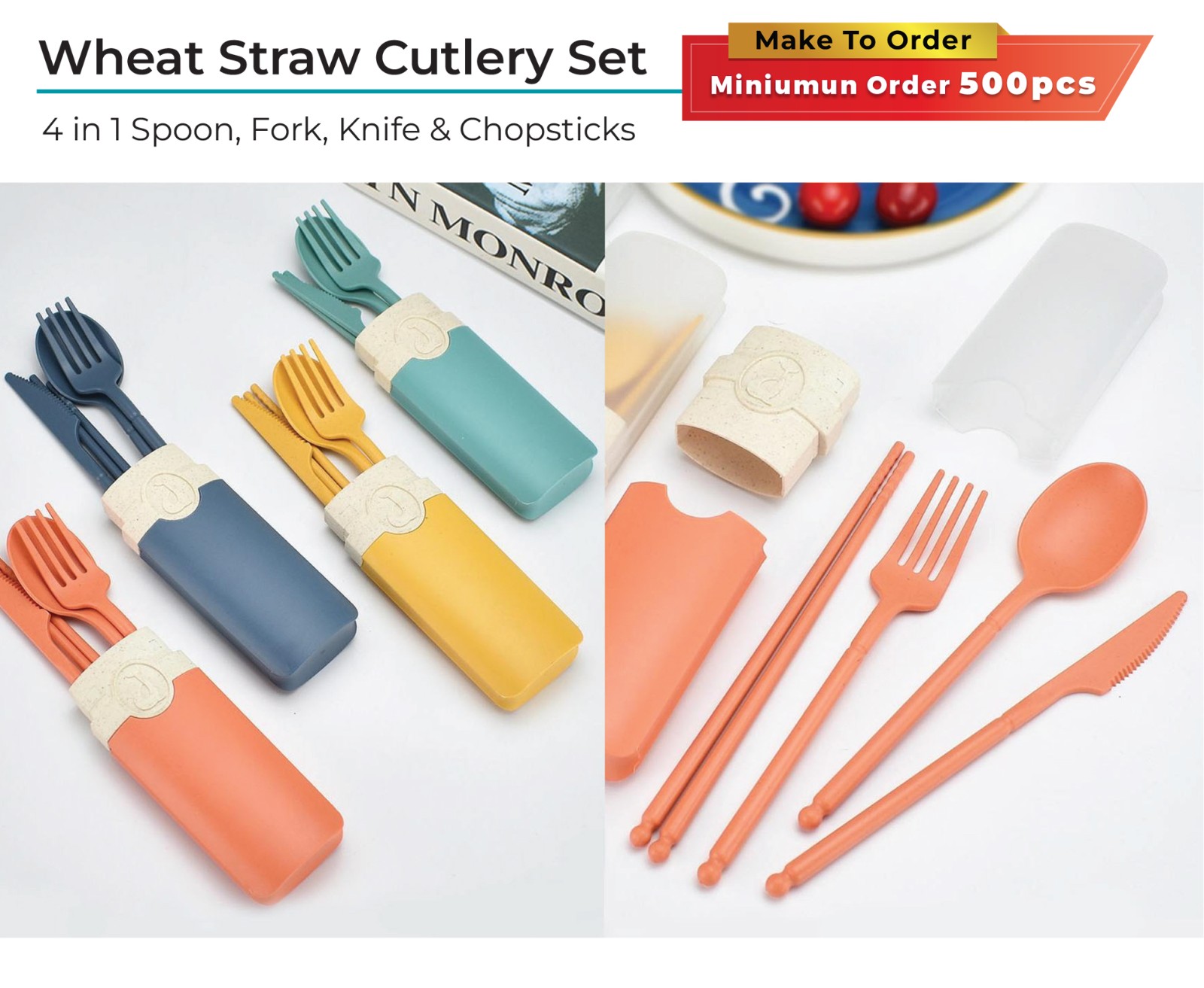 Custom Made Wheat Straw Cutlery Set