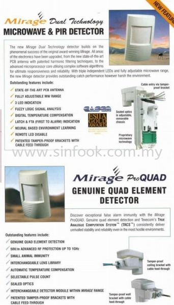 Mirage Dual Technology Texecom Burglary Alarm System Johor Bahru (JB), Senai, Selangor, Kuala Lumpur (KL), Klang, Seremban Installation, Services, Repair, Supplier | Sin Fook Electrical Alarm and Auto Gate Sdn. Bhd.