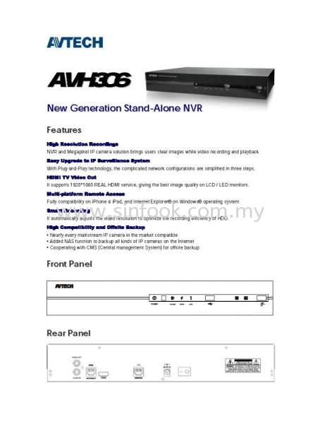 AVH 306 NVR CCTV Johor Bahru (JB), Senai, Selangor, Kuala Lumpur (KL), Klang, Seremban Installation, Services, Repair, Supplier | Sin Fook Electrical Alarm and Auto Gate Sdn. Bhd.