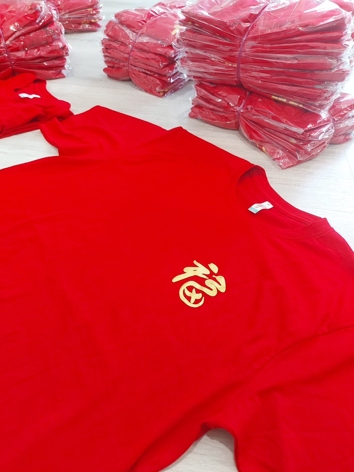 Cotton Round Neck T-Shirt with Silkscreen Gold Logo