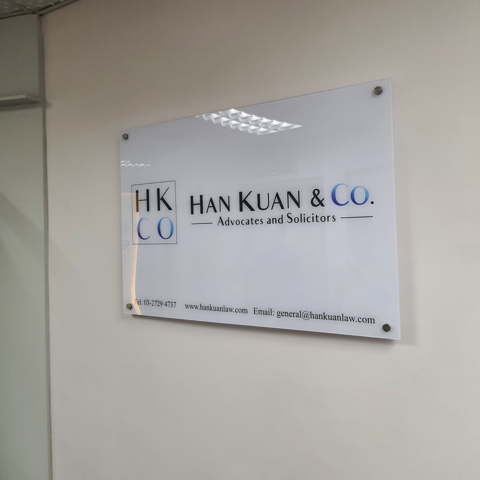 Indoor company name reception signage
