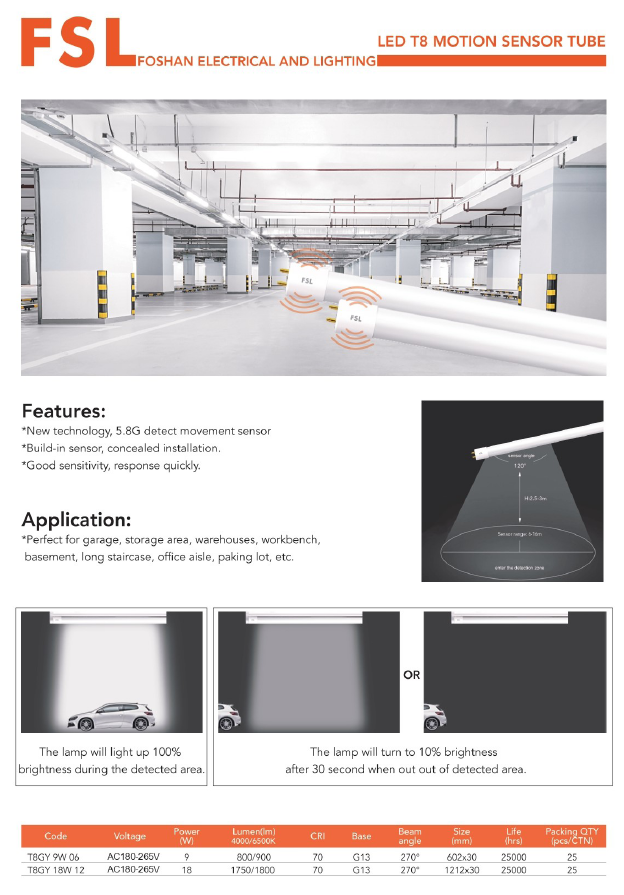 FSL T8 18W Motion Sensor Tube