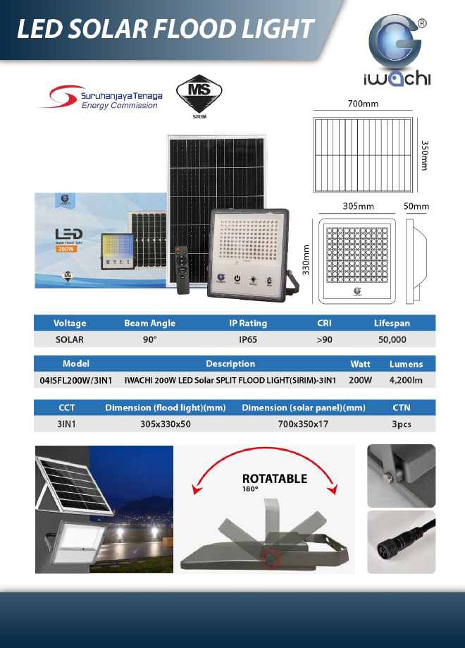 Iwachi LED Solar Floodlight (Sirim) 3in1
