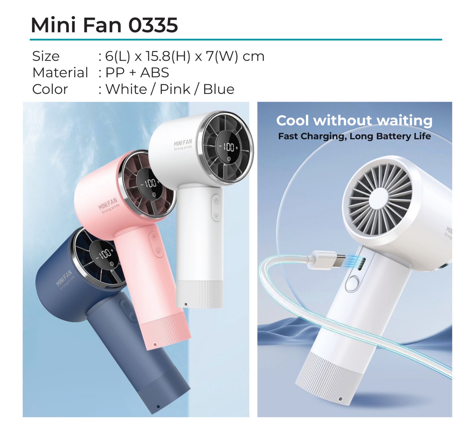 Portable Rechargeable Handheld Fan 0335 (Grade A Quality)