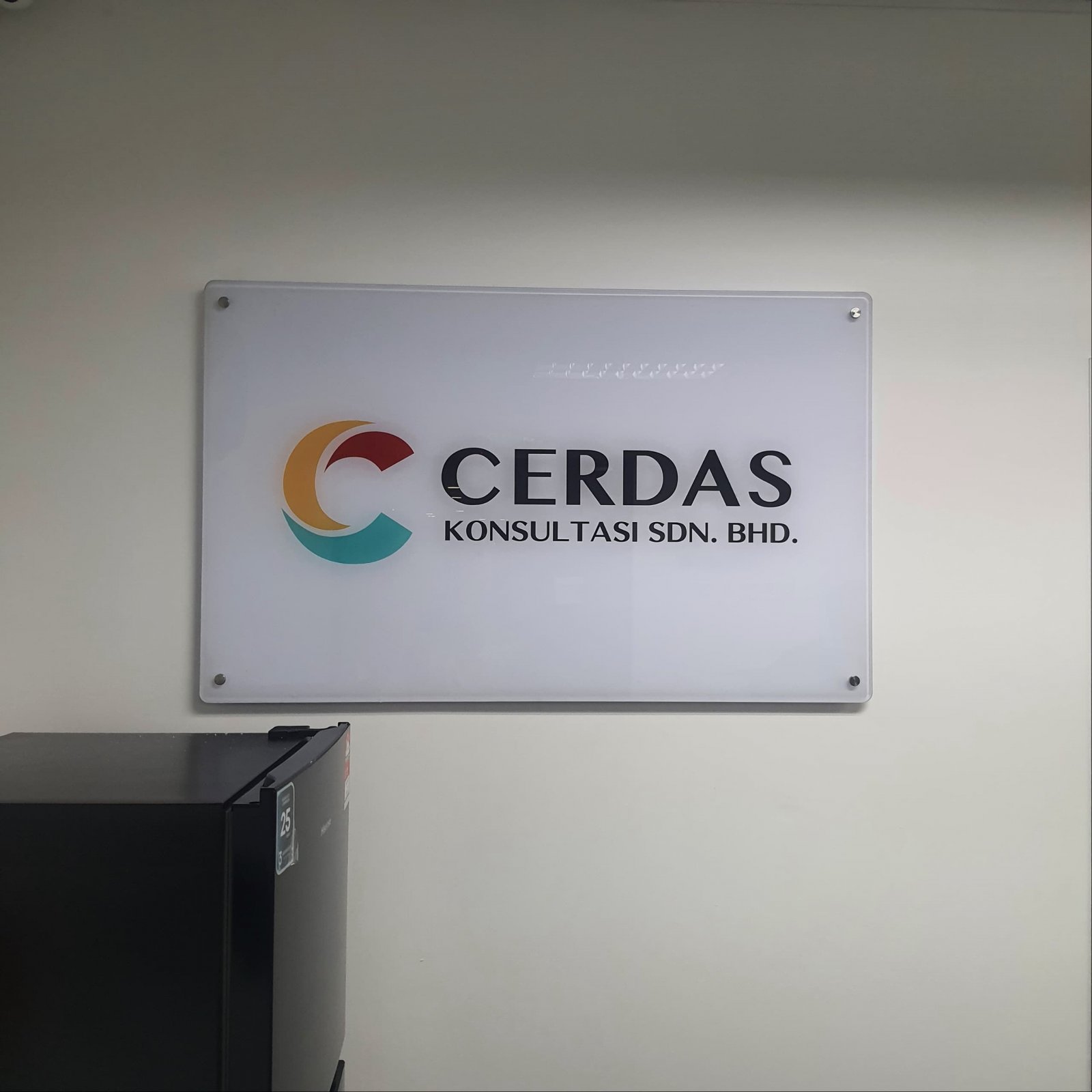 Indoor company name reception signage with screw