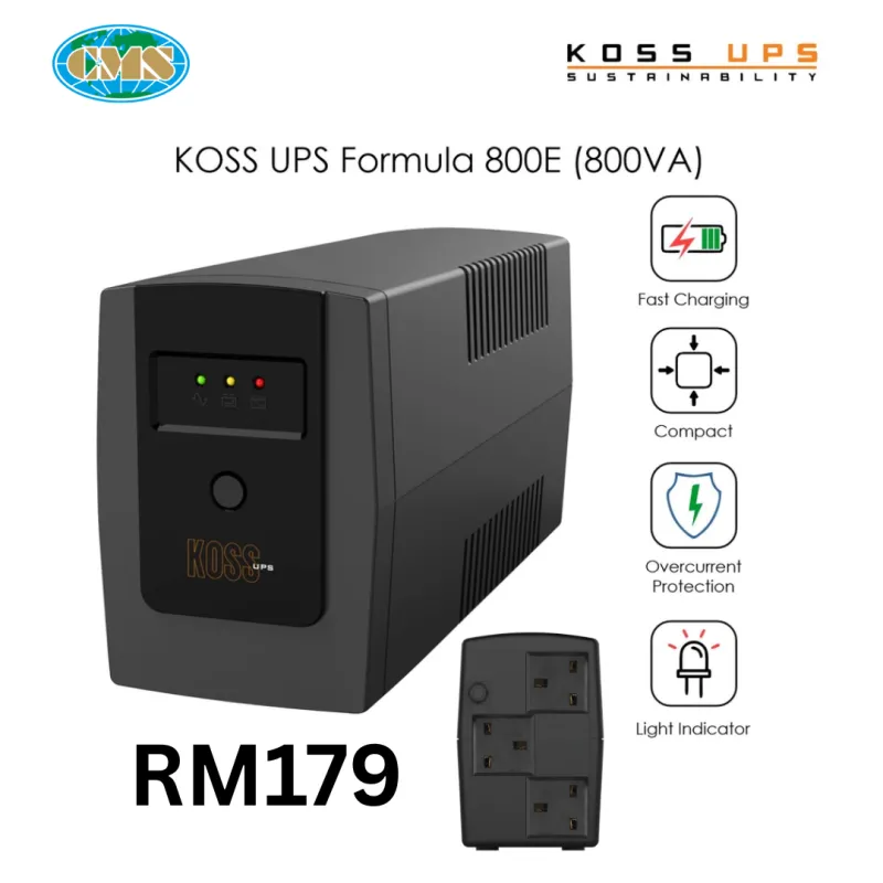KOSS UPS FORMULA 800E 800VA UPS Line Interactive LED Display with Built In AVR 3 x British Sockets PROMO RM179 20-22AUG25