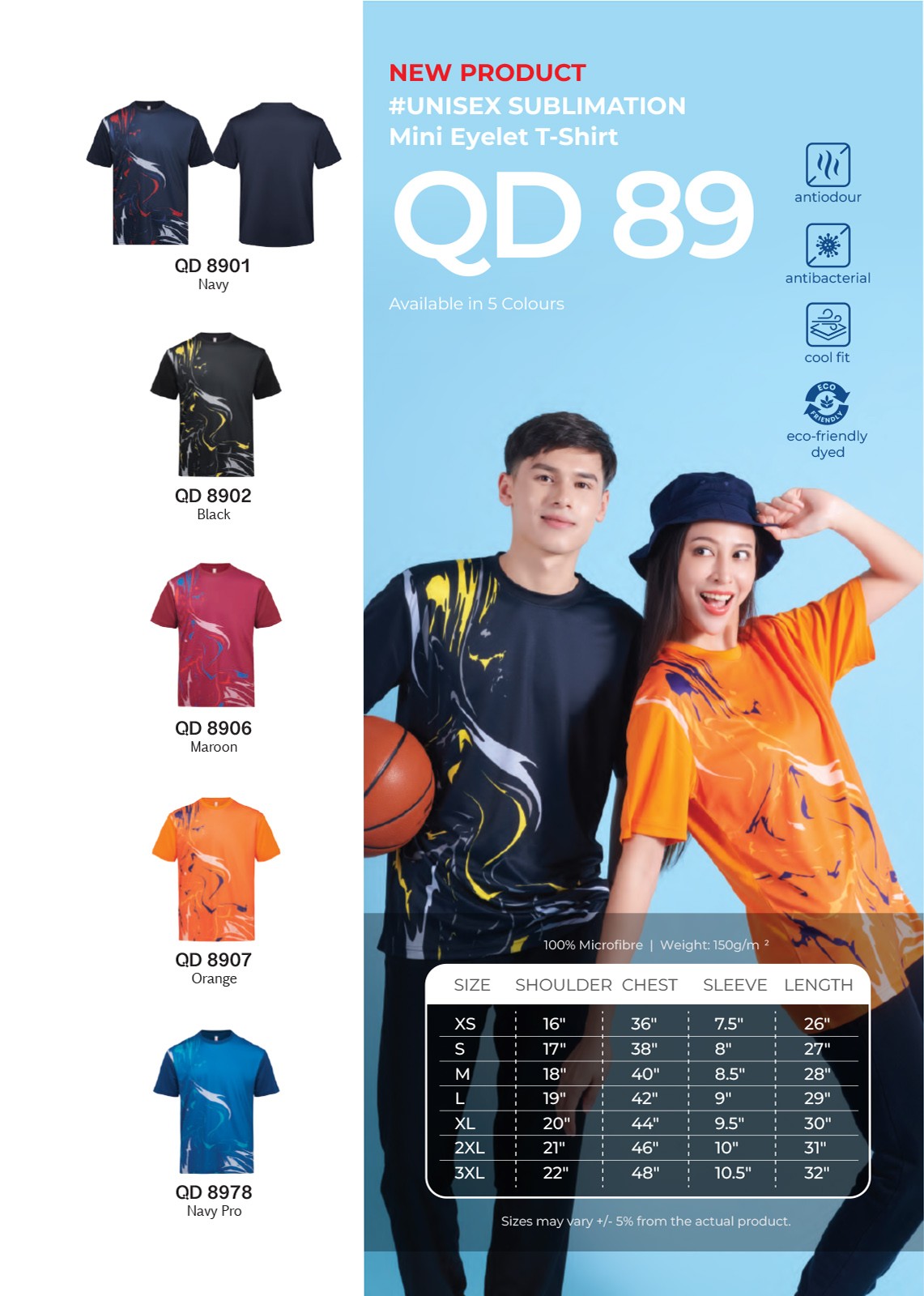 Dry Fit Sublimation Mini Eyelet Round Neck Short Sleeve T-shirt (Oren - QD89) (Unisex)