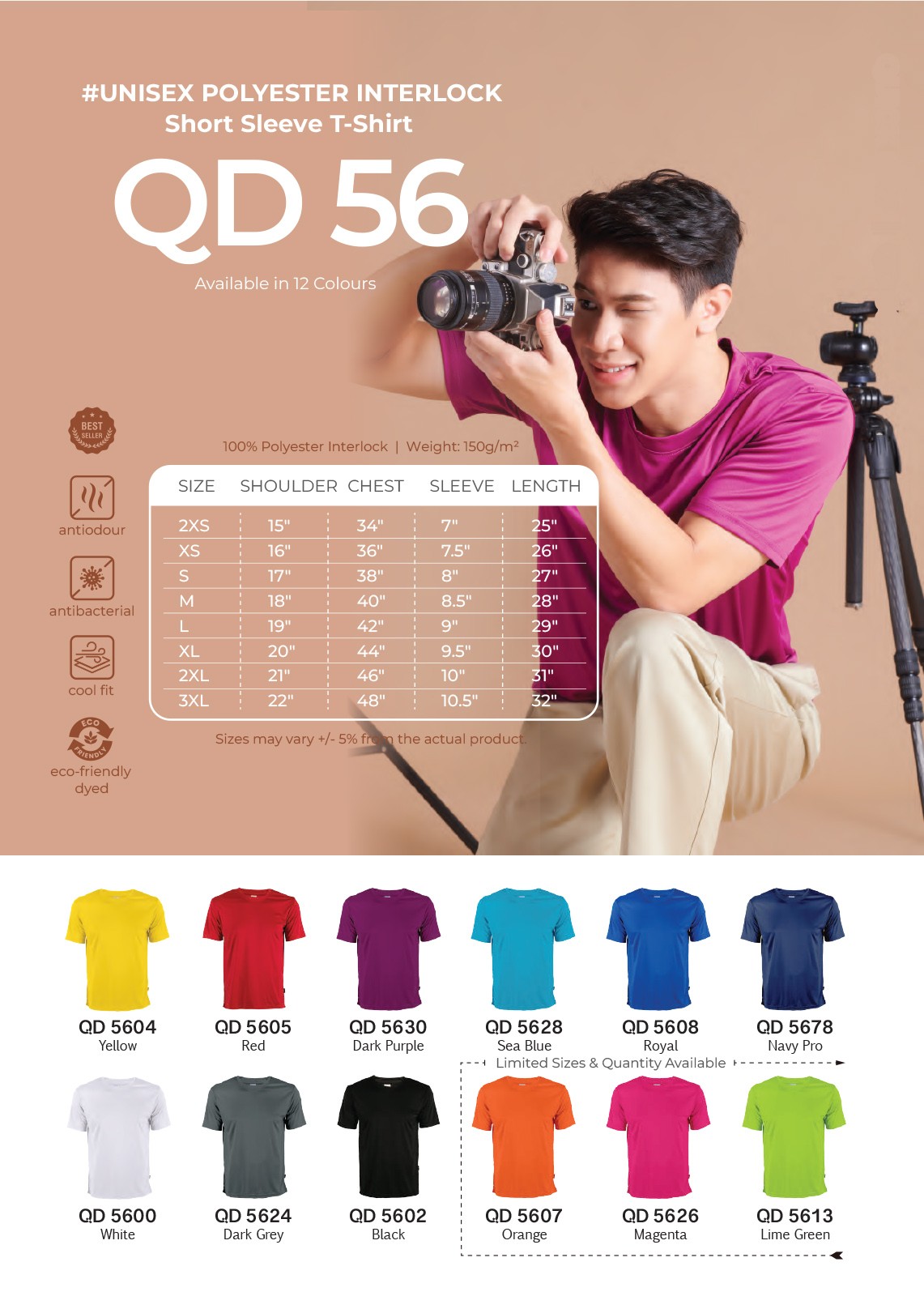 Dry Fit Polyester Interlock Short Sleeve T-shirt (Oren - QD56) (Unisex)
